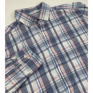 Vineyard Vines Men's M Performance Classic Fit Tucker Blue Plaid‎ Button Shirt